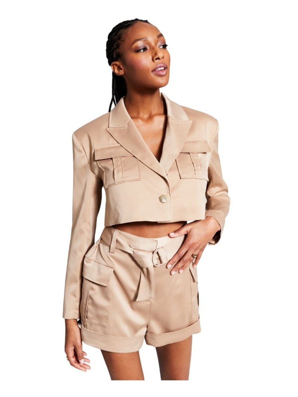 NWT Jeannie Mai X INC International Concepts Blazer Jacket Natural Brown M